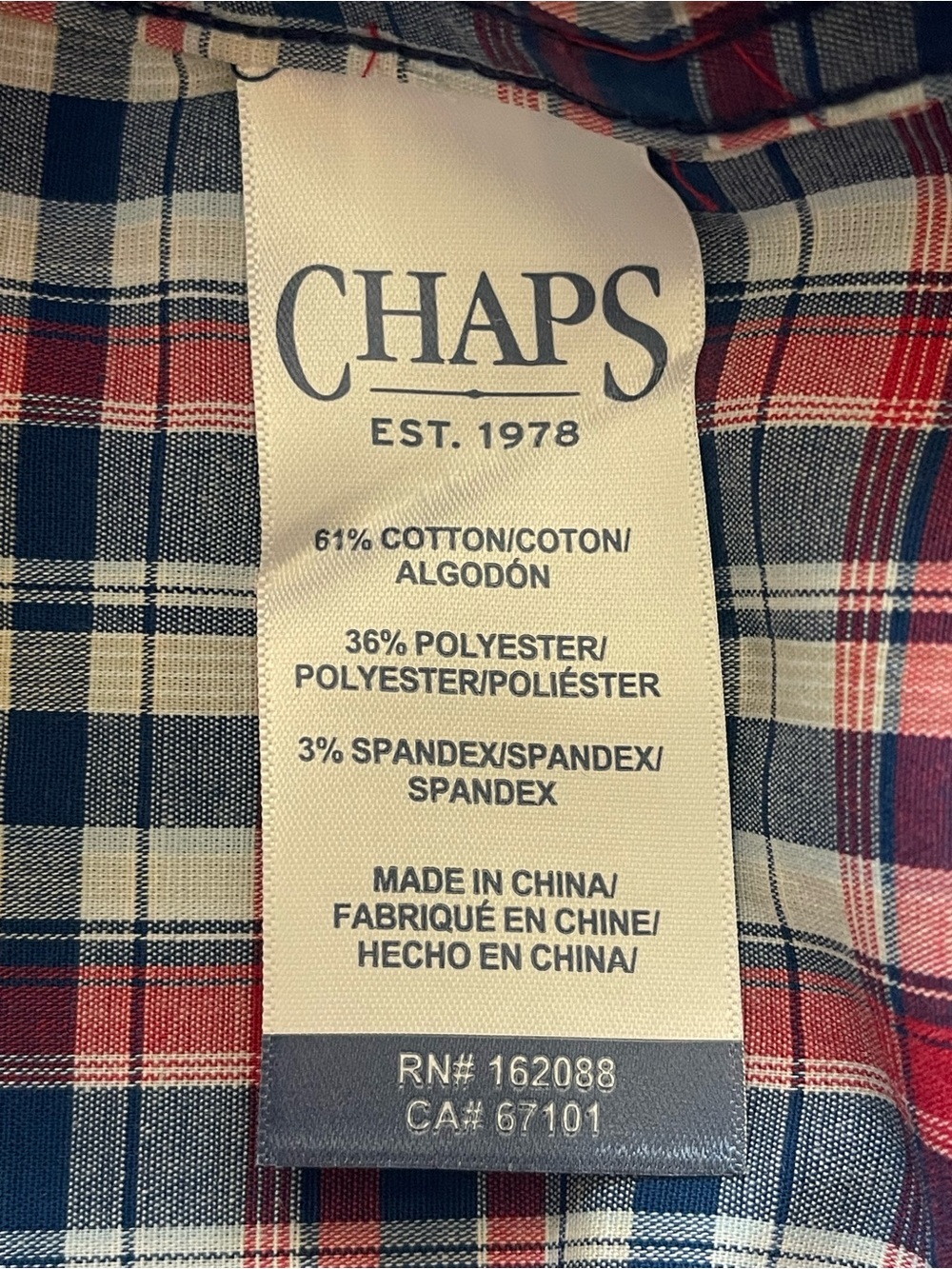 Chaps Men's Short-Sleeve Plaid Button-Down Shirt - Blue & Red - Picture 4 of 4